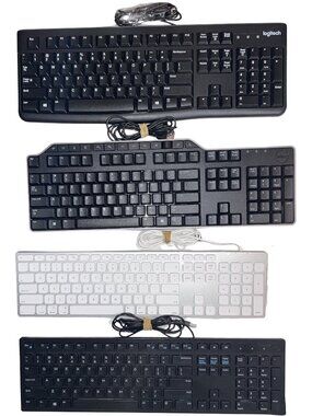 4 Wired Office Keyboard Bundle – Logitech K120, Dell KB522 / KB216t, Yivandi